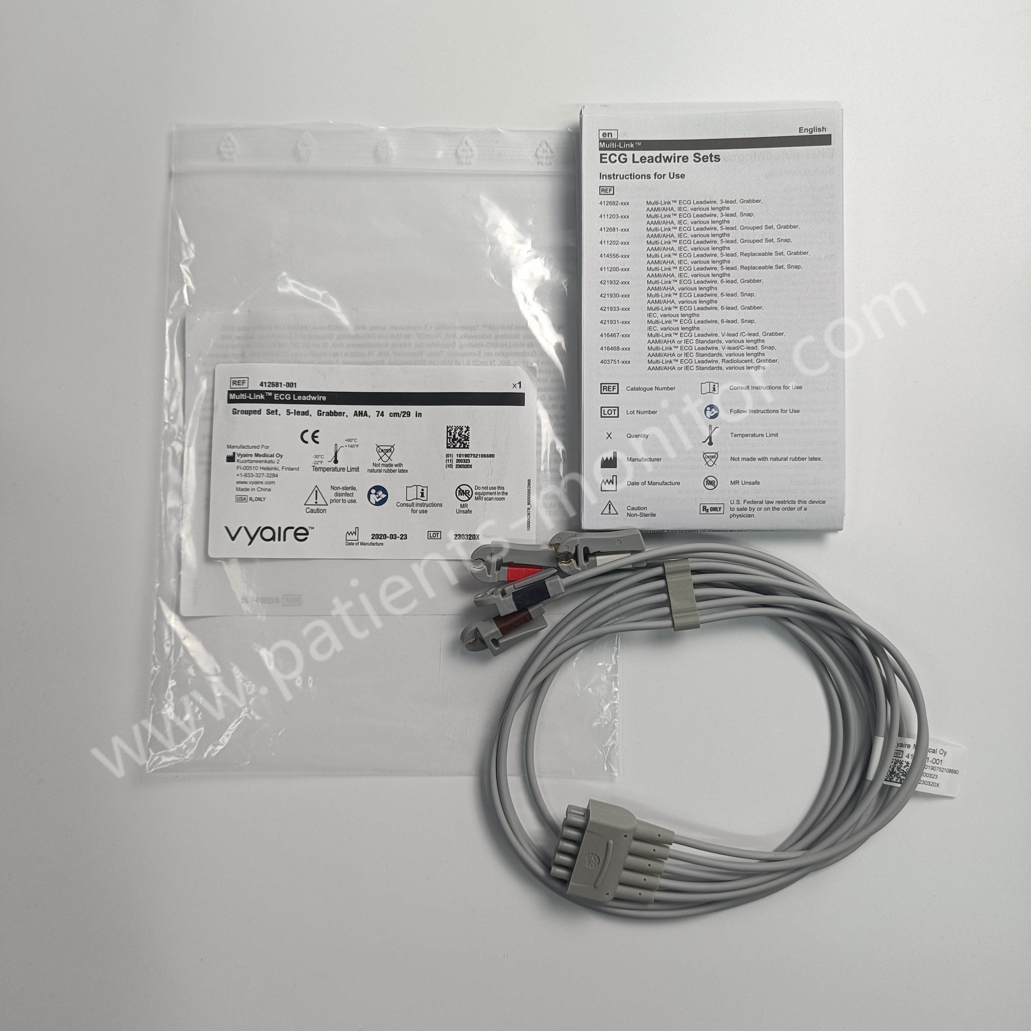 2106391-001 Conjunto agrupado de cables conductores de ECG 5 Agarrador de cables AHA 74 cm 29 pulgadas 412681-001 414556-001